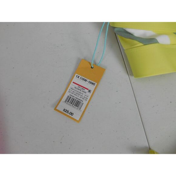 Kona & Sol Bikini Swim Top 1X Yellow Gray White Stripes Criss Cross Straps Pad - Picture 4 of 4